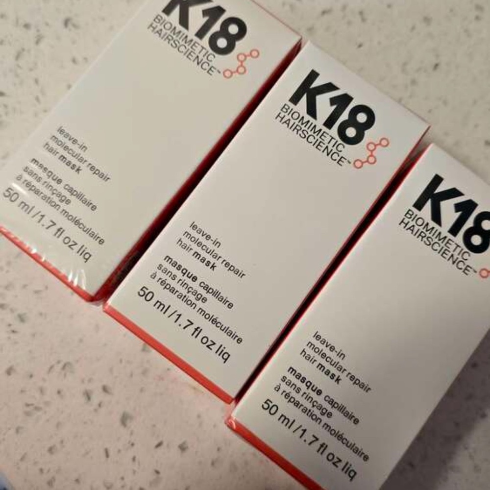 K18 Biomimetic Hairscience Leave-In Repair Mask - White and Red 3 pic